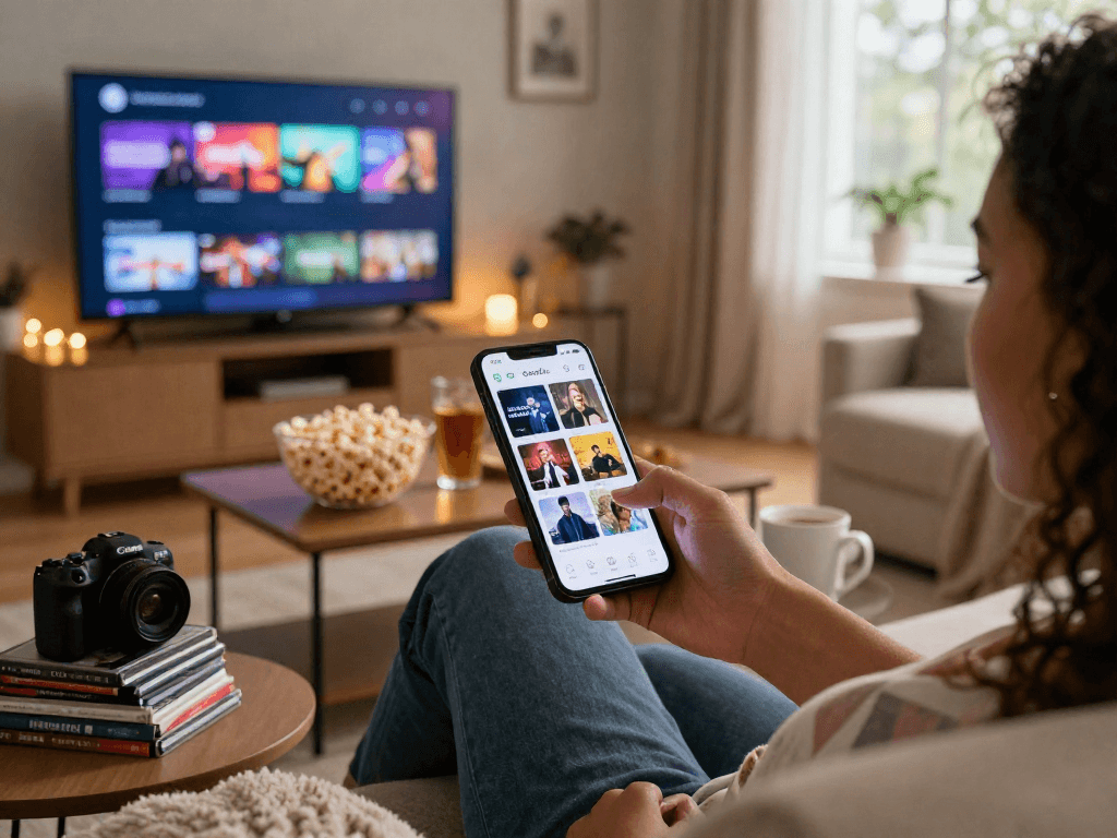 Enjoy cocoflix apk download on a cozy couch with vibrant streaming options.