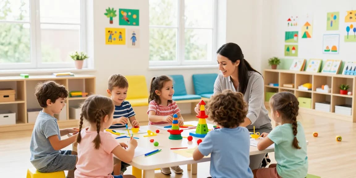 Children exploring pre nursery Singapore activities in a vibrant classroom.