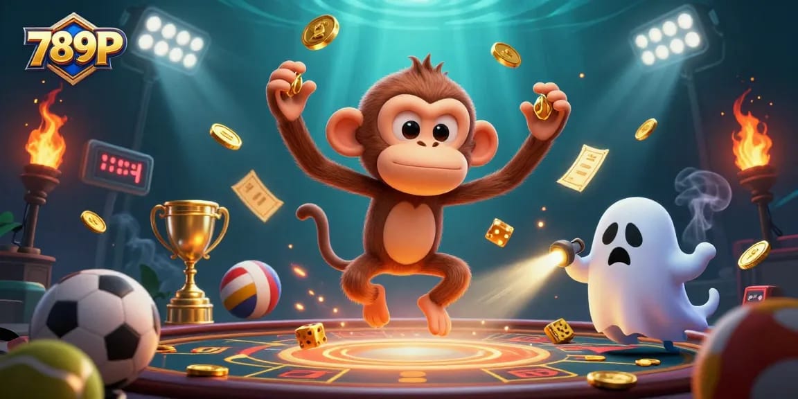 Experience thrilling gaming at 789P with a mischievous monkey and ghost-hunter puppy in action.
