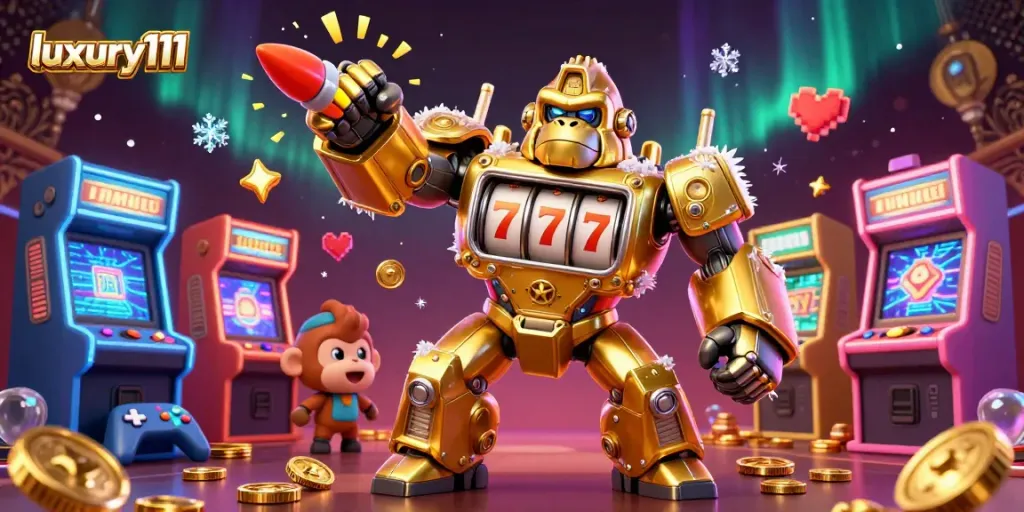 Experience thrilling slots with luxury111 in an action-packed casino scene filled with vibrant game elements.
