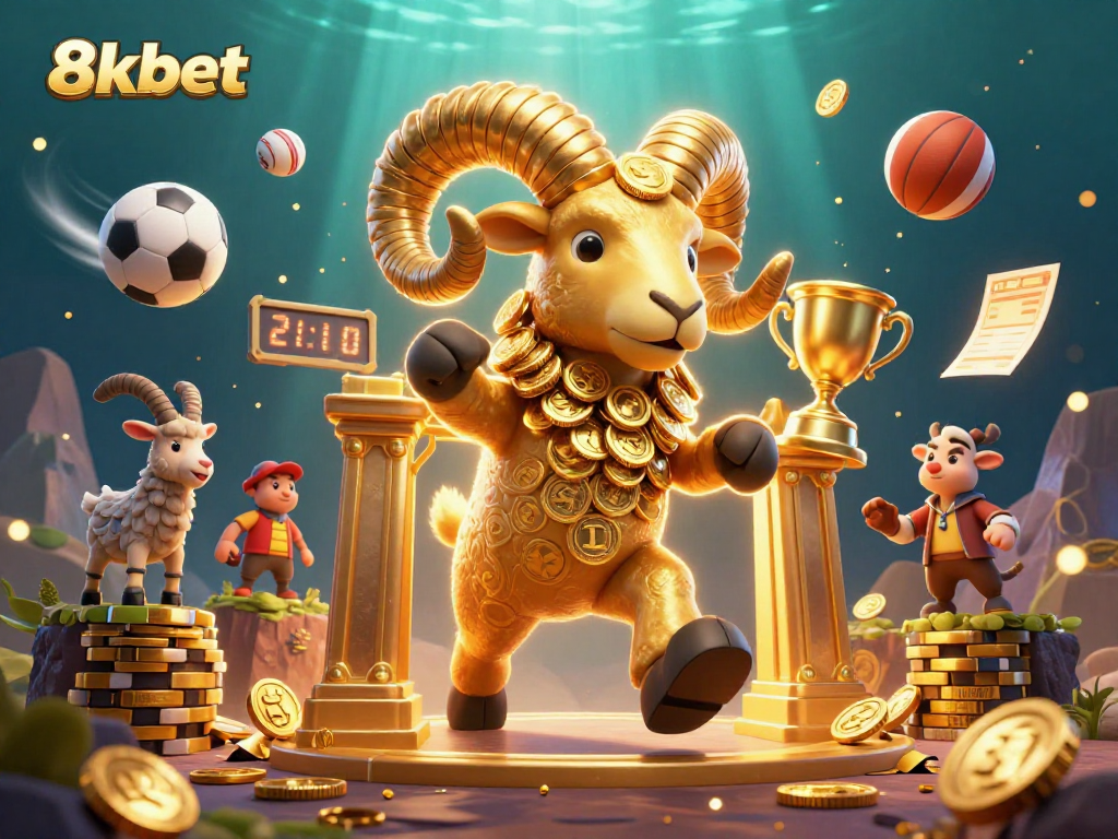 Experience thrilling gameplay at 8kbet with a dazzling scene of gold and sports elements.