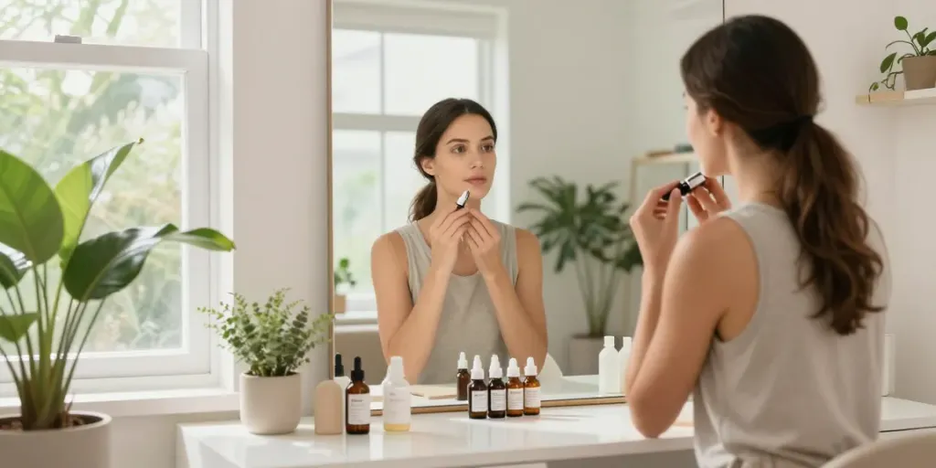 Experience the glow blend peptide buy with skincare routine in a bright wellness studio.