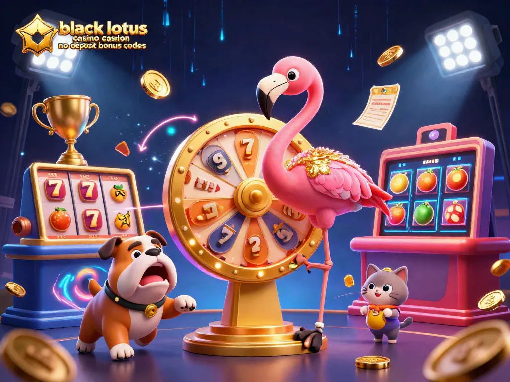 Spin the black lotus casino no deposit bonus codes prize wheel with excitement, featuring a flamingo and bulldog