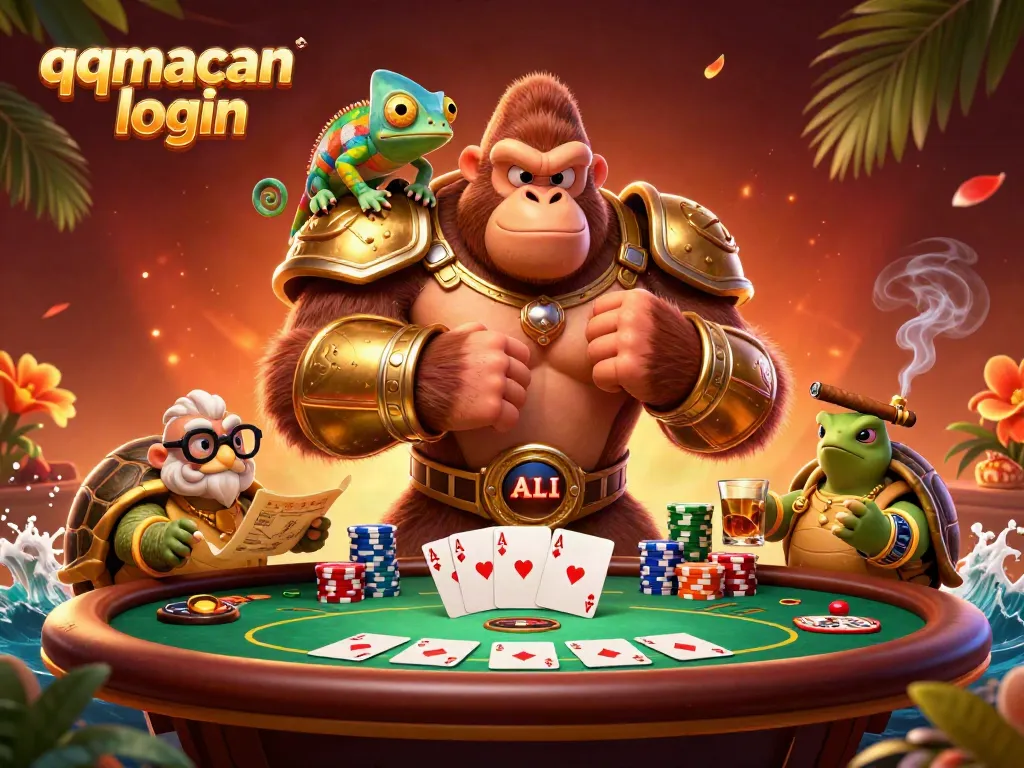 Engage with thrilling gameplay at qqmacan login, where vibrant poker elements and dynamic characters create the ultimate casino atmosphere.