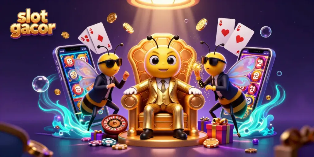 Win on thrilling slot gacor games with a colorful scene of a cartoon casino environment