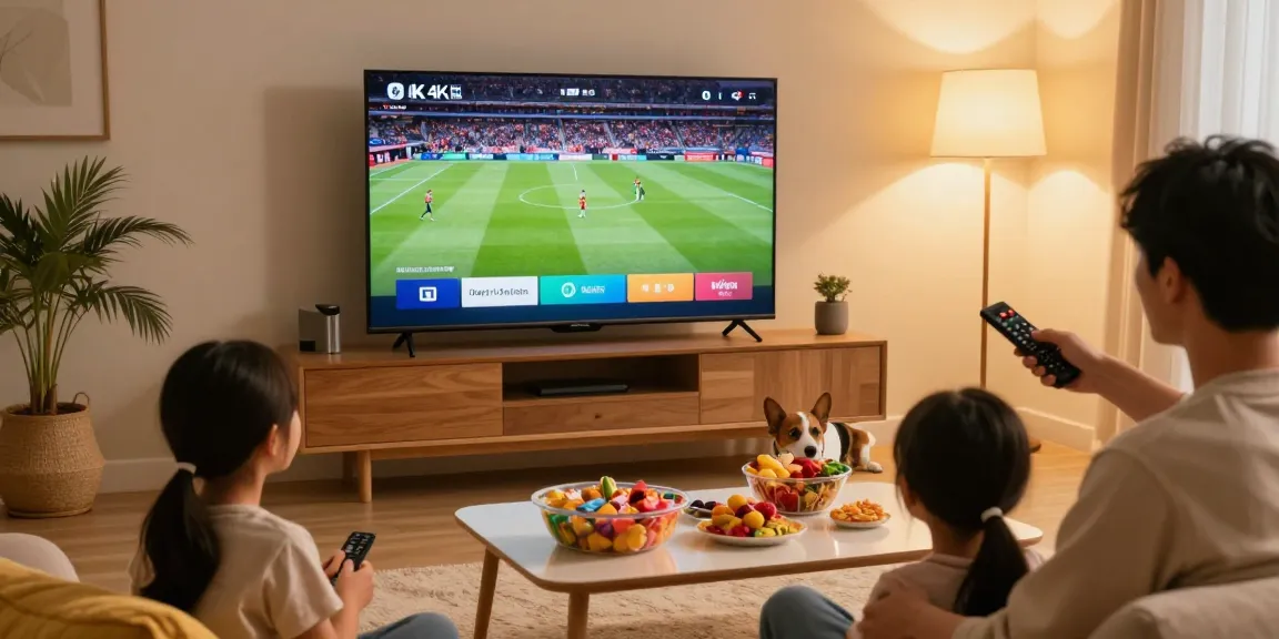 Genieten van iptv met abonnement in een gezellige woonkamer met gezin.
