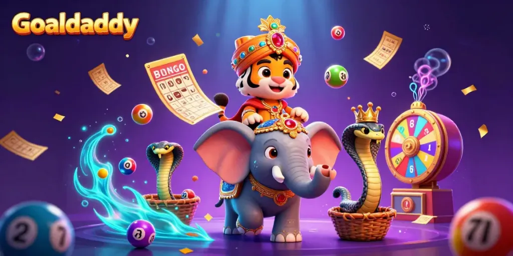 Experience Goaldaddy's vibrant 3D gambling scene filled with excitement and dynamic lottery elements.