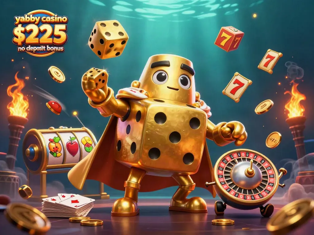 Spin and win with the yabby casino $225 no deposit bonus amidst vibrant casino elements.