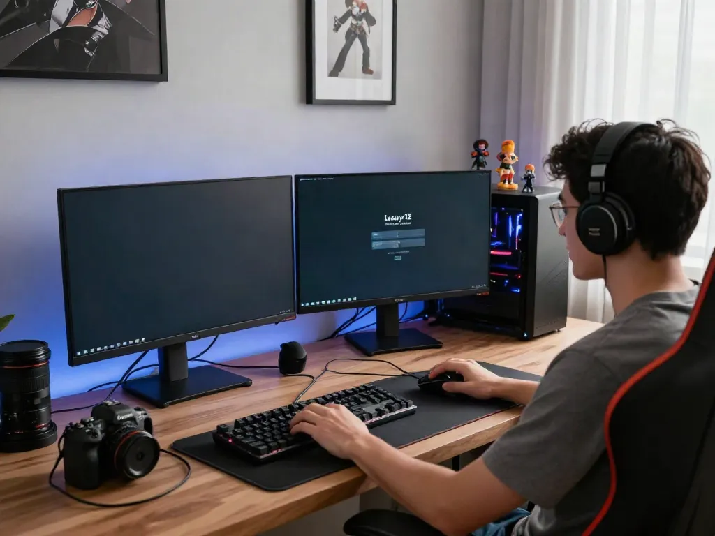 luxury12 login interface displayed on a monitor in a stylish gaming setup