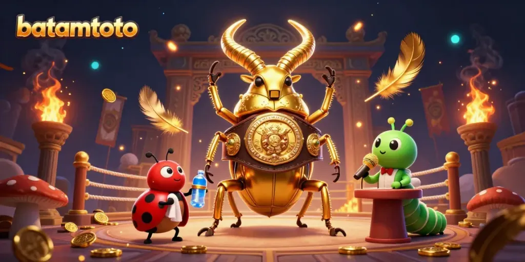 Engage with batamtoto's dynamic gaming experience in a captivating illustration of beetles fighting.