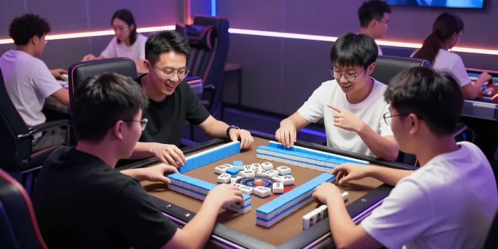 Exciting CIKA4D Mahjong gaming session with diverse players in a lively modern setting.