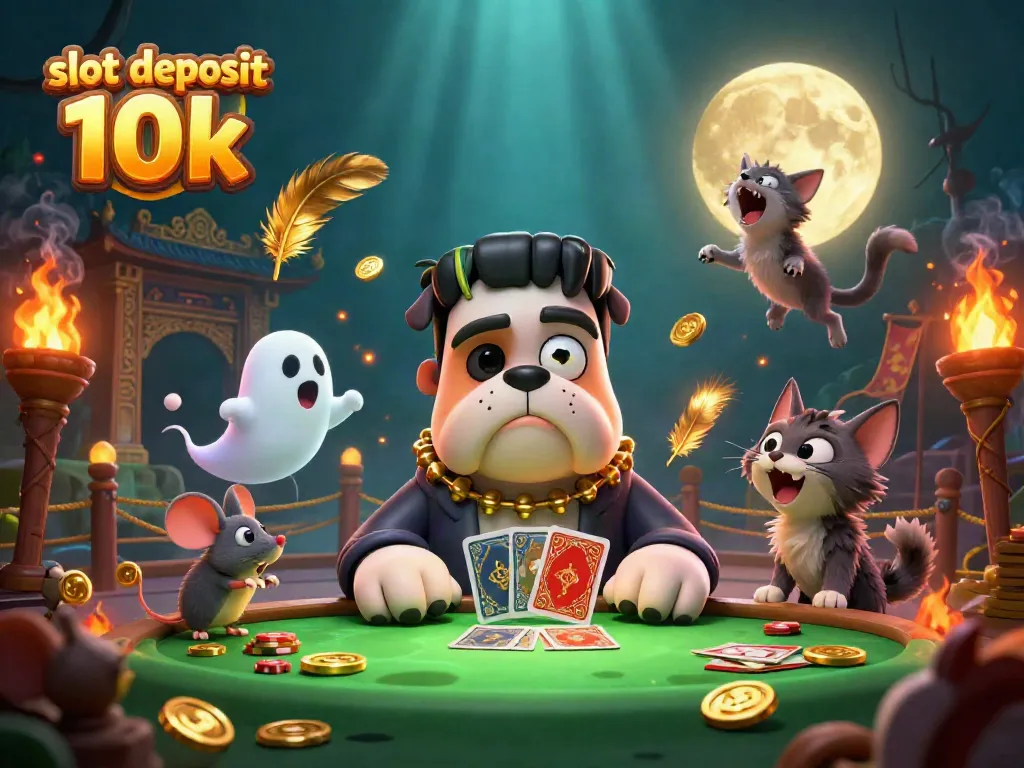 Engage in thrilling gameplay with our vibrant slot deposit 10k casino scene featuring unique characters.