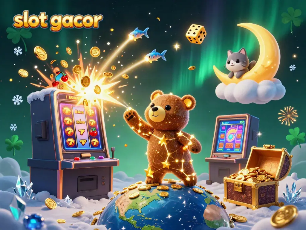 Experience the thrill of slot gacor with a vibrant casino-themed illustration exploding with gaming excitement.