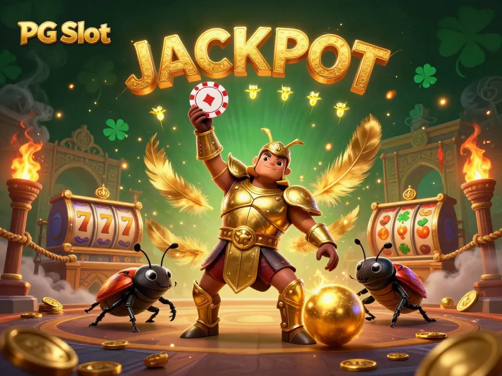 Memutar PG Slot dengan keberuntungan, ditandai oleh jackpot berkilauan dalam ilustrasi kasino yang memukau.