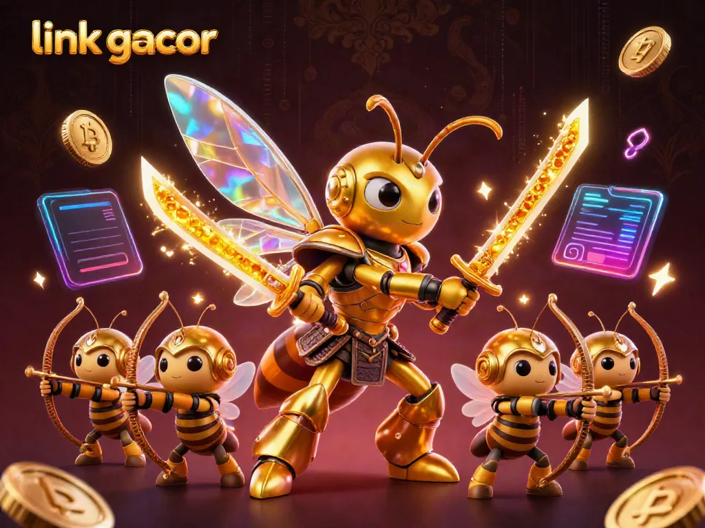 Engage with link gacor in a vibrant 3D casino scene featuring golden samurai hornet and bee archers.
