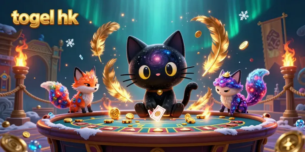 Melihat hasil togel hk dengan kucing lubang hitam di meja kasino futuristik yang magis
