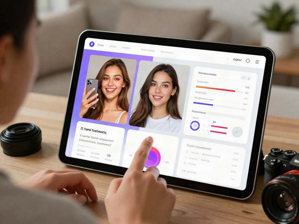 Test attractiveness using an online beauty assessment tool featuring user uploading a selfie for analysis.