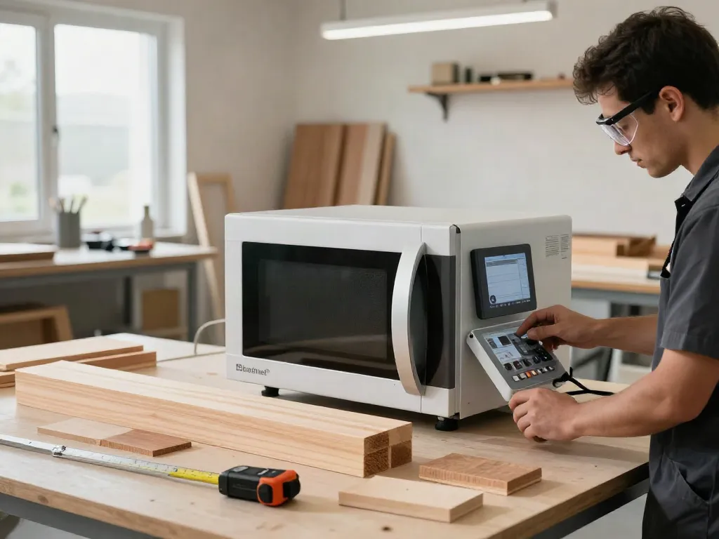 Shashel® microwave equipment in modern workshop for woodworm elimination.