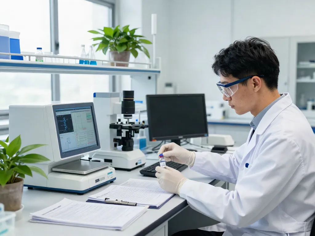 Buy Cagrilintide peptide in a bright laboratory scene with research equipment.