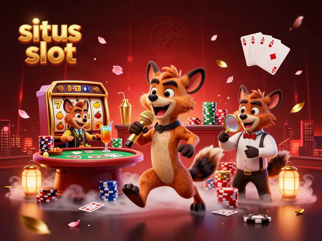 Hyenas delivering comedy and cocktails in a bustling situs slot casino ambiance.