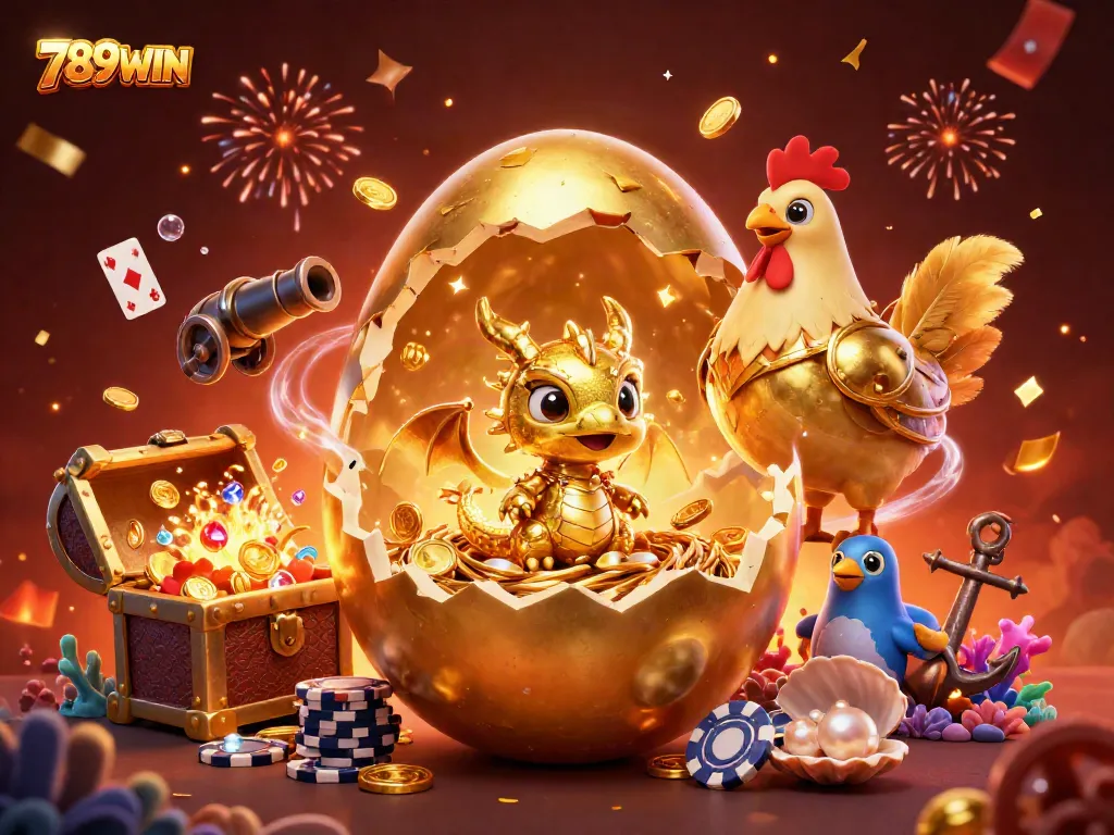 Engage in thrilling action at 789WIN with a dazzling scene of gold, dragons, and treasure.