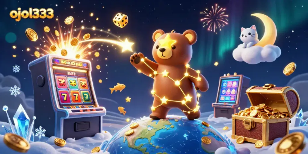 Experience the thrilling ojol333 jackpot explosion with celestial characters and vibrant casino elements.