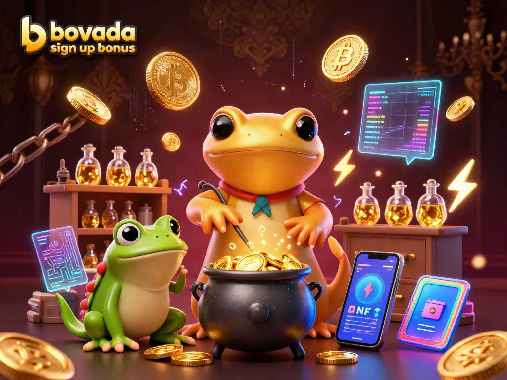 Claim your bovada sign up bonus with a vibrant, dynamic 3D casino illustration featuring golden alchemy elements.