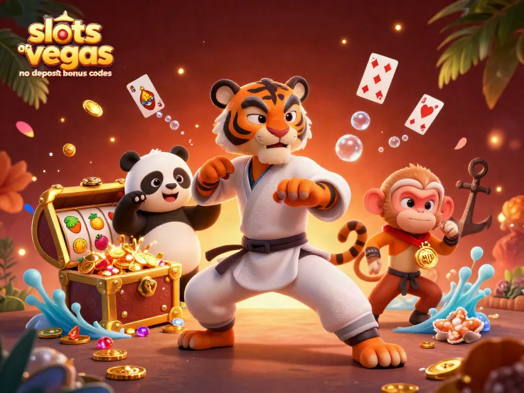 Engage with slots of vegas no deposit bonus codes in an energetic 3D casino scene featuring colorful characters.