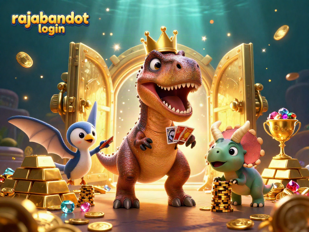 Masuki dunia rajabandot login dengan ilustrasi 3D yang menampilkan dino-dino lucu di kasino.