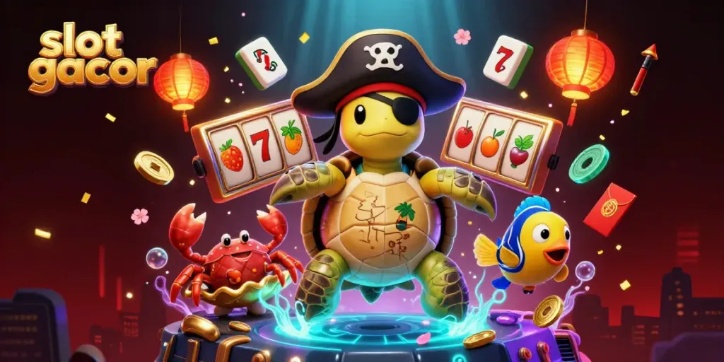Experience slot gacor excitement with a pirate turtle's treasure adventure featuring dynamic casino elements.