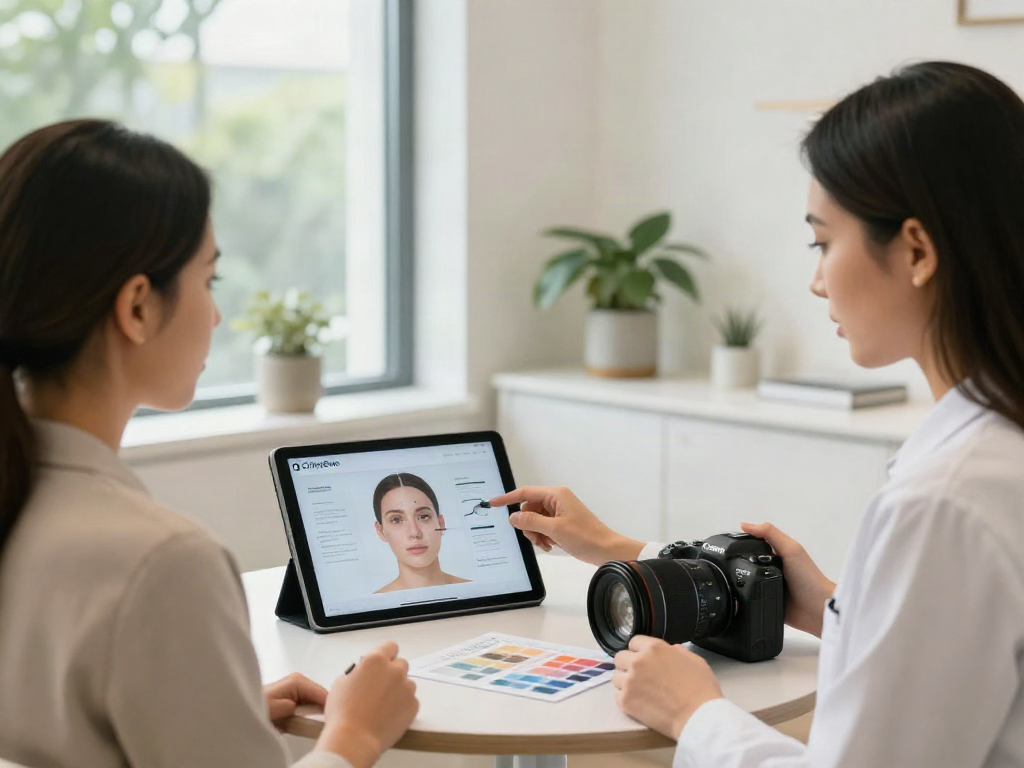 Client exploring ClinicEvo better than QOVES during a personalized analysis consultation.