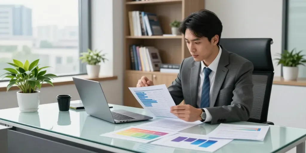 Debt Recycling consultation at a modern office with financial documents and investment charts.