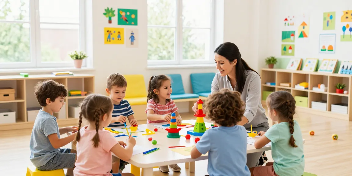 Children exploring pre nursery Singapore activities in a vibrant classroom.