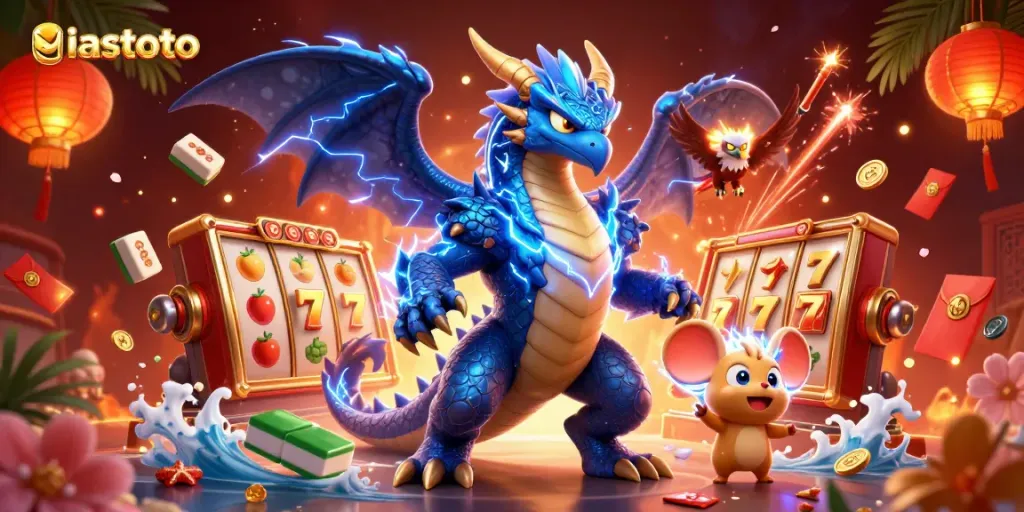 Thumbnail niastoto mempromosikan permainan slot dengan karakter 3D dan elemen kasino berwarna cerah.