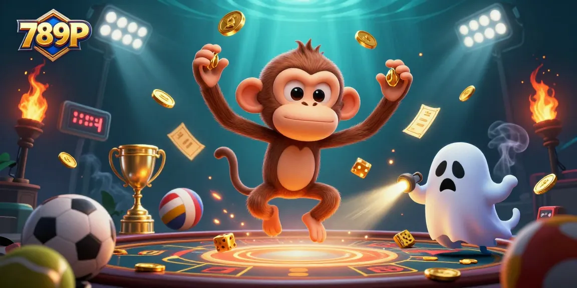 Experience thrilling gaming at 789P with a mischievous monkey and ghost-hunter puppy in action.