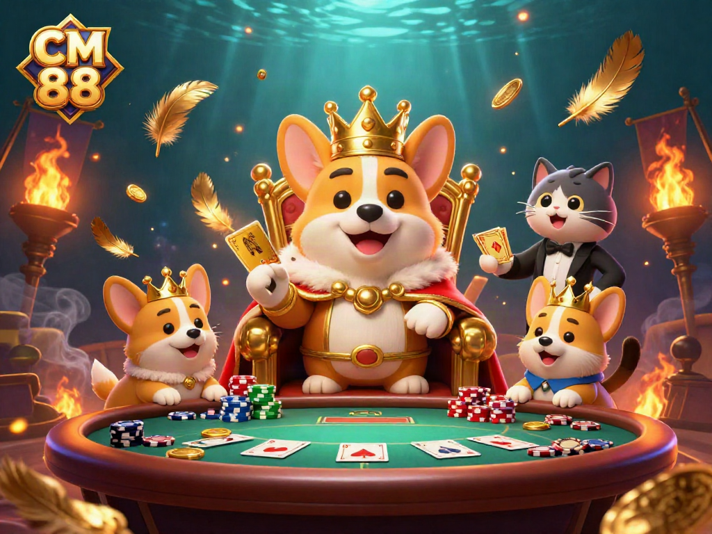 Engage in thrilling gameplay with CM 88, featuring vibrant cartoon scenes of poker excitement.
